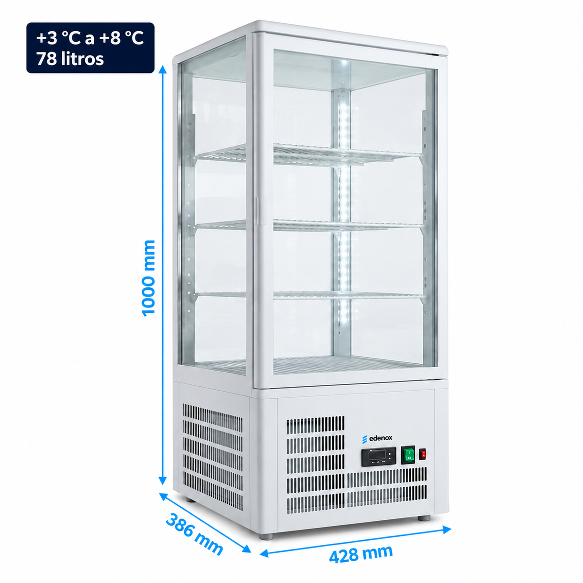 Vitrina refrigerada Edenox VIVES-7 HC 78 litros, medidas 428 x 386 x 1000 mm