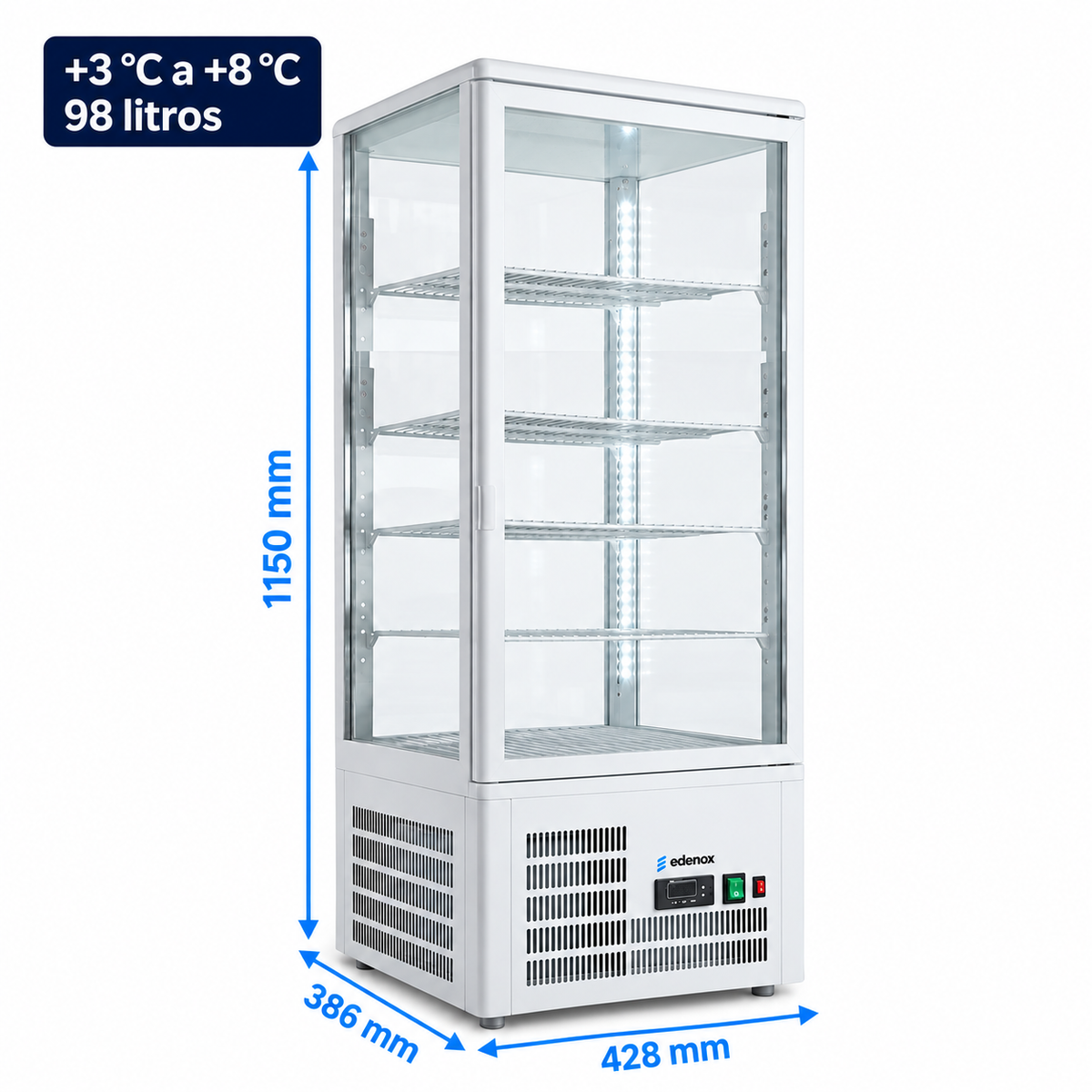 Vitrina refrigerada Edenox VIVES-9 HC de 98 litros, medidas 428 x 386 x 1150 mm