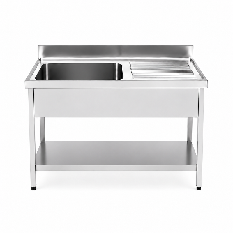 Fregadero con bastidor y estante Gran Capacidad 160x70 (Escurridor Derecha) sobre fondo blanco