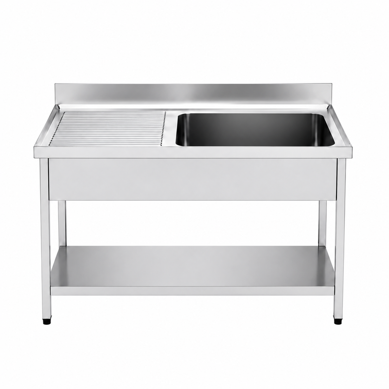 Fregadero con bastidor y estante Gran Capacidad 160x70 (Escurridor Izquierda) sobre fondo blanco