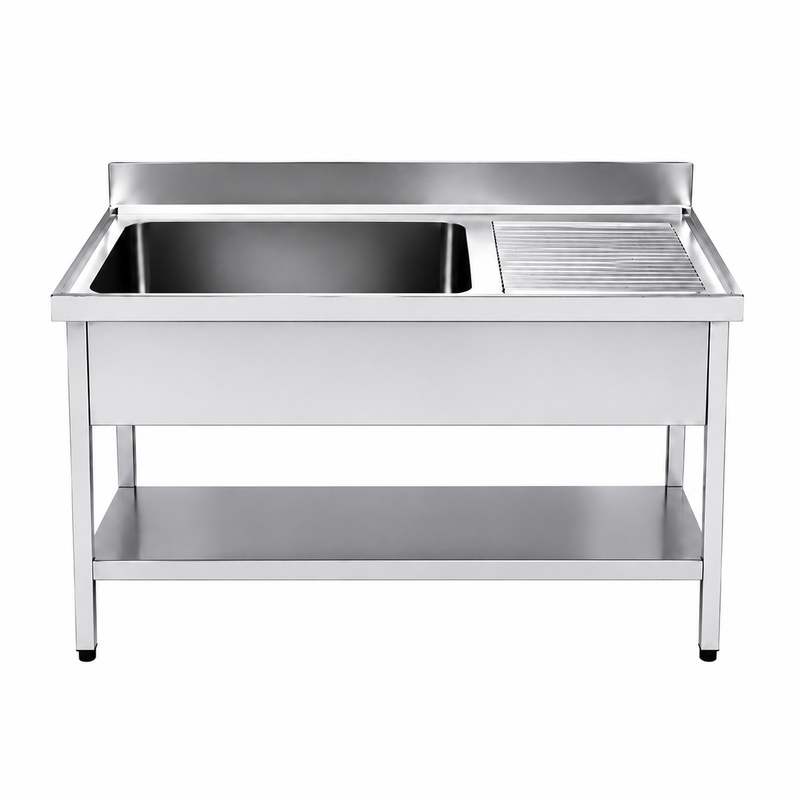 Fregadero con bastidor y estante Gran Capacidad 180x70 (Escurridor Derecha) sobre fondo blanco