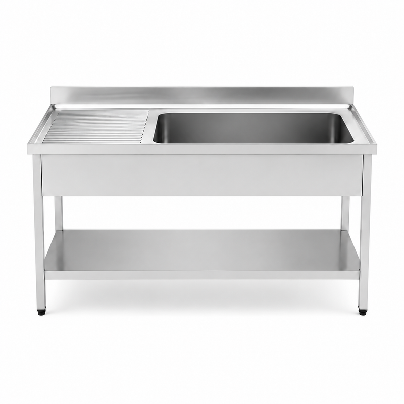 Fregadero con bastidor y estante Gran Capacidad 180x70 (Escurridor Izquierda) sobre fondo blanco