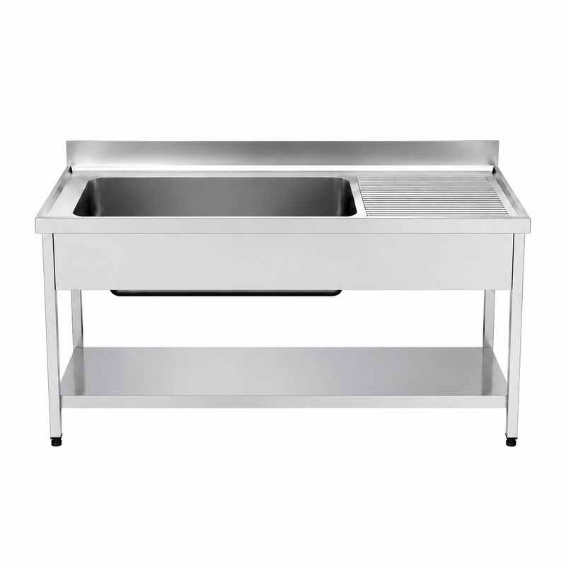 Fregadero con bastidor y estante Gran Capacidad 200x70 (Escurridor Derecha) sobre fondo blanco