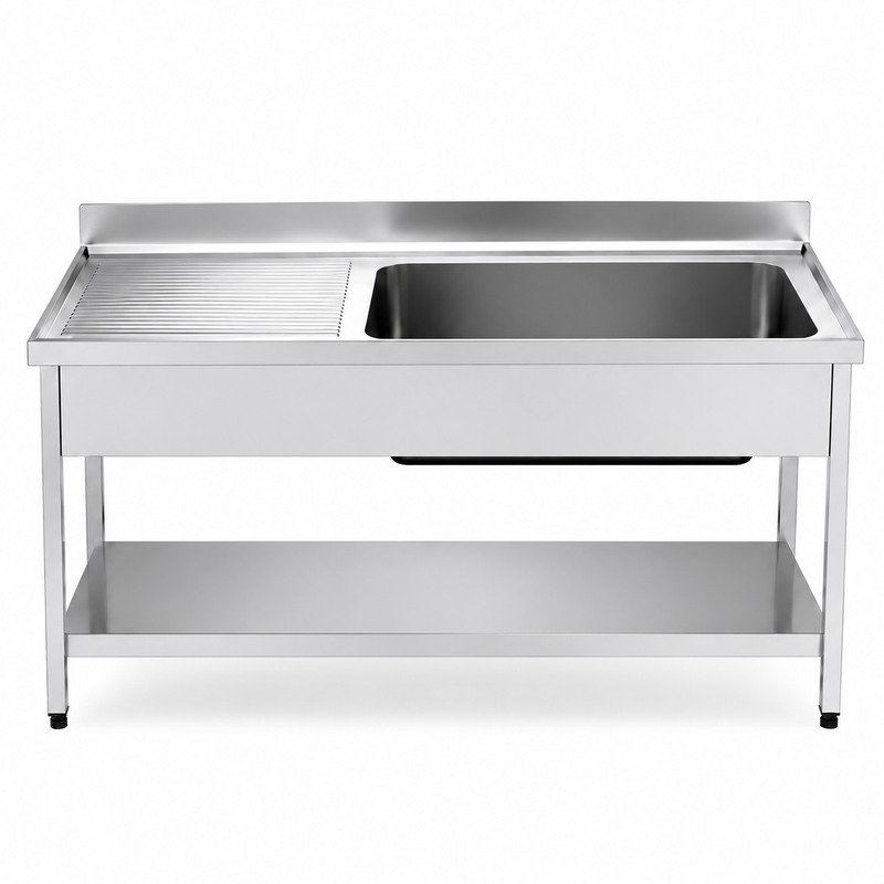 Fregadero con bastidor y estante Gran Capacidad 200x70 (Escurridor Izquierda) sobre fondo blanco