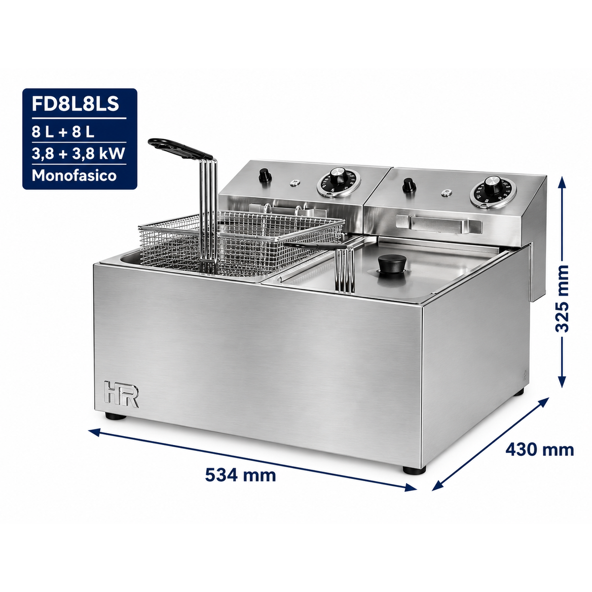 Freidora HR Fainca FD8L8LS - 8 + 8 litros sin grifo