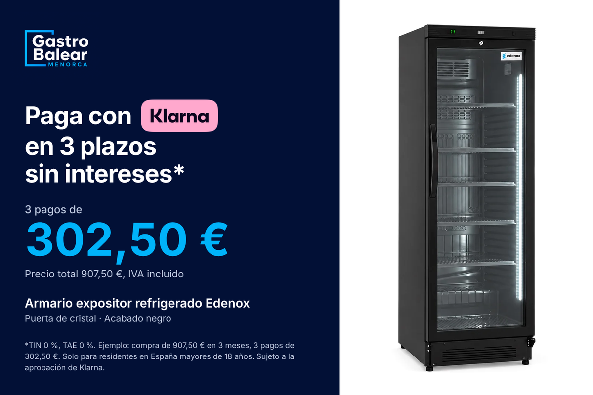 Armario expositor refrigerado Edenox negro. Paga con Klarna en 3 pagos de 302,50 €. Precio total 907,50 €, IVA incluido. Sujeto a aprobación de Klarna.