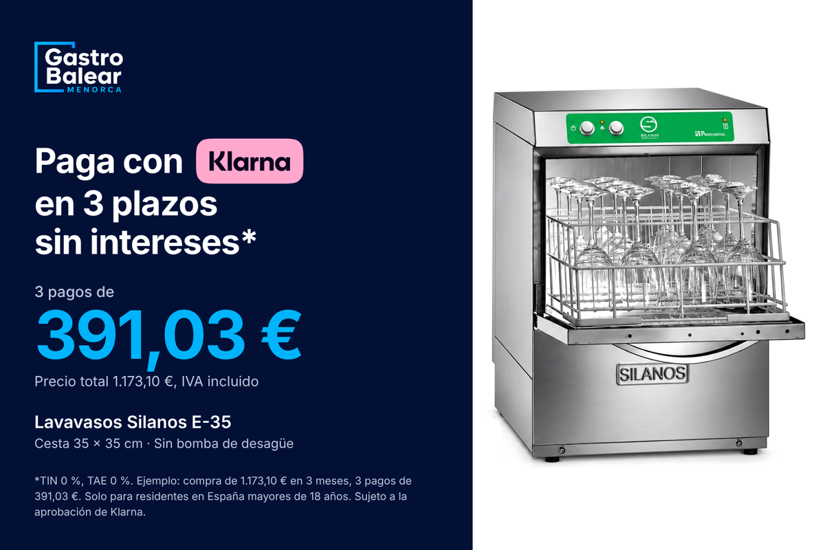 Lavavasos Silanos E-35. Paga con Klarna en 3 pagos de 391,03 €. Precio total 1.173,10 €, IVA incluido. Sujeto a aprobación de Klarna.
