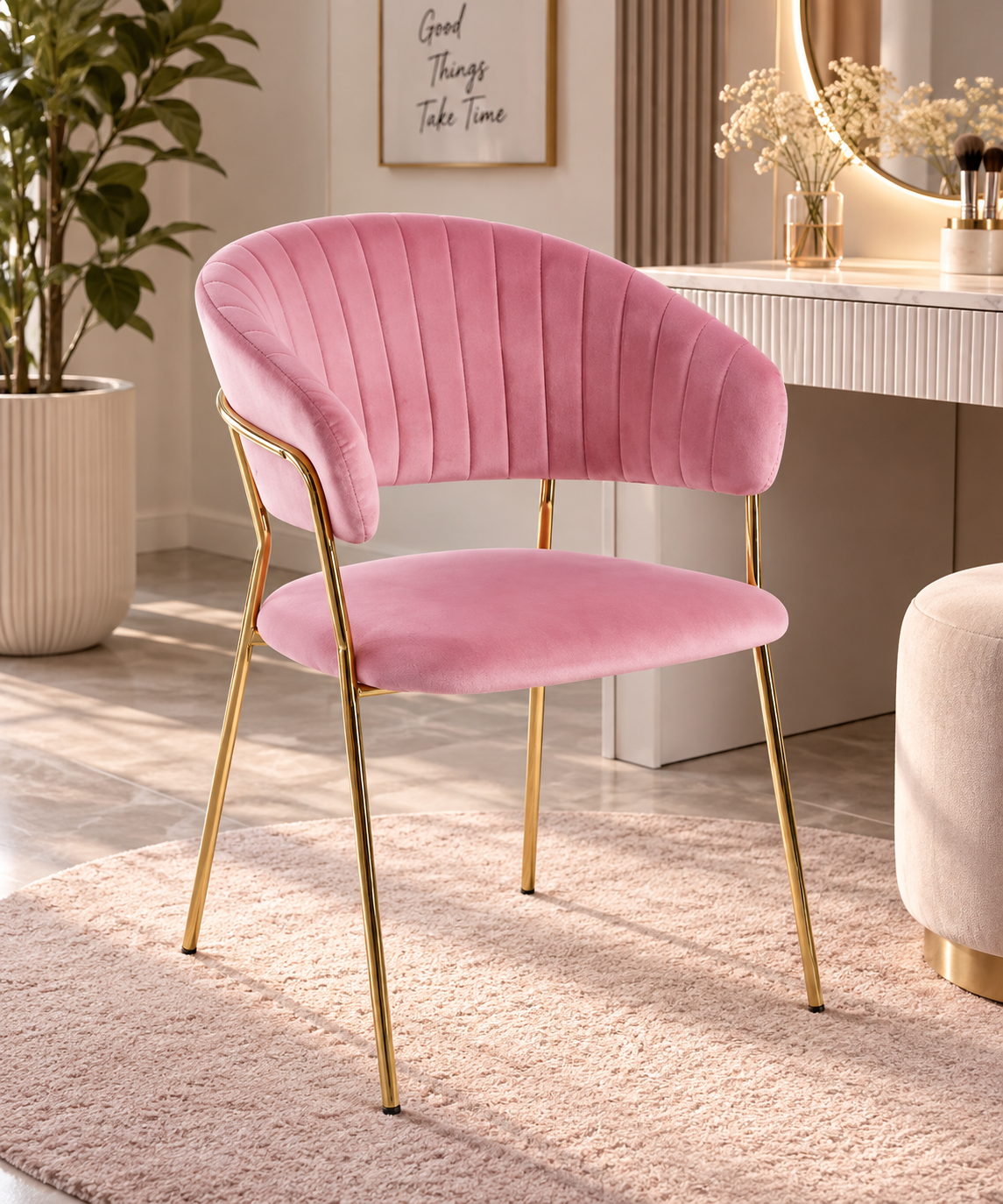 Silla Isa · Silla de Comedor de Terciopelo Isa Patas Doradas - Rosa