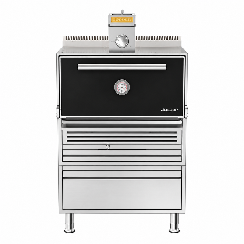 Horno de brasa Josper HJX-PRO-TD · Mesa y cajón sobre fondo blanco