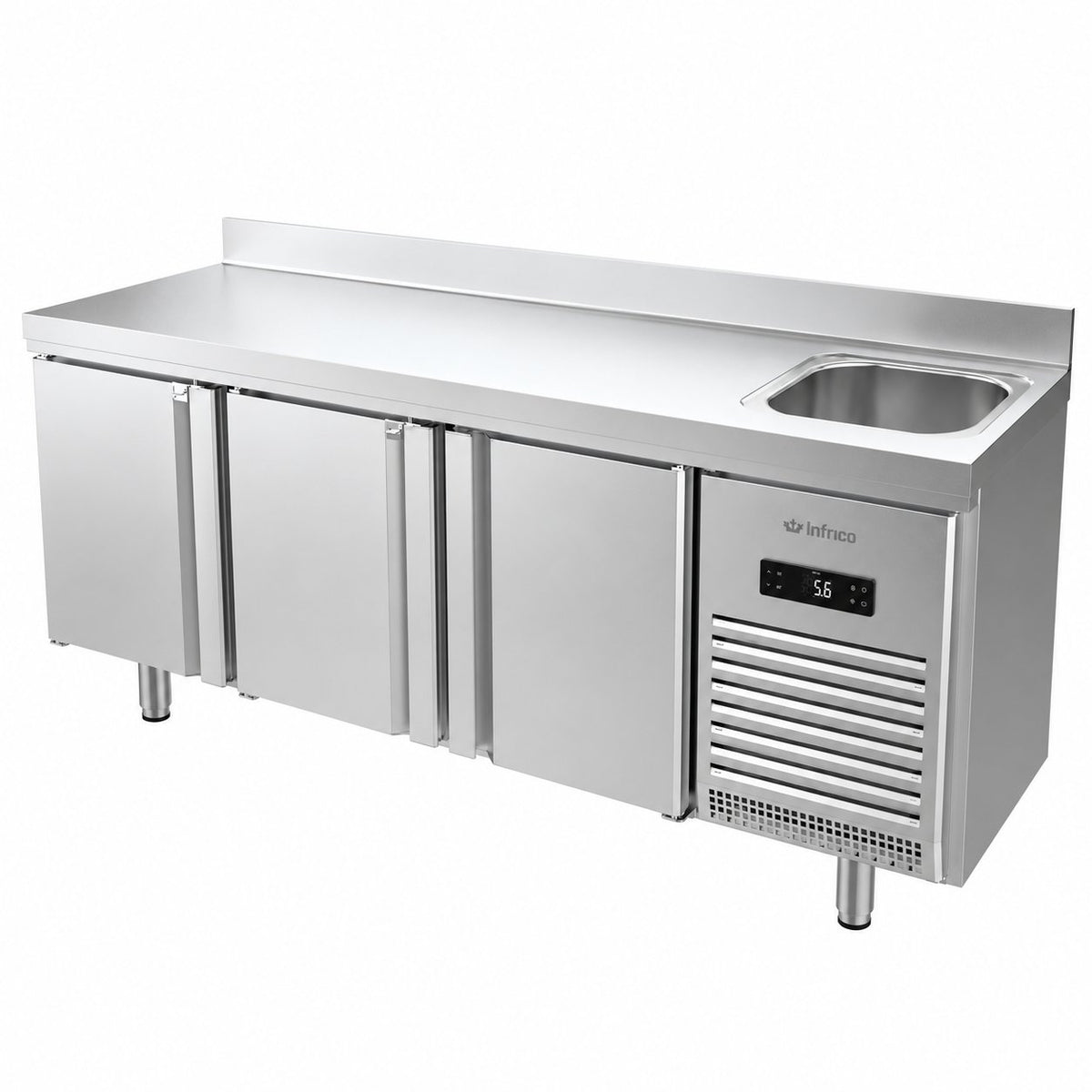 Mesa refrigerada con fregadero Infrico BMPPF 2000 II sobre fondo blanco