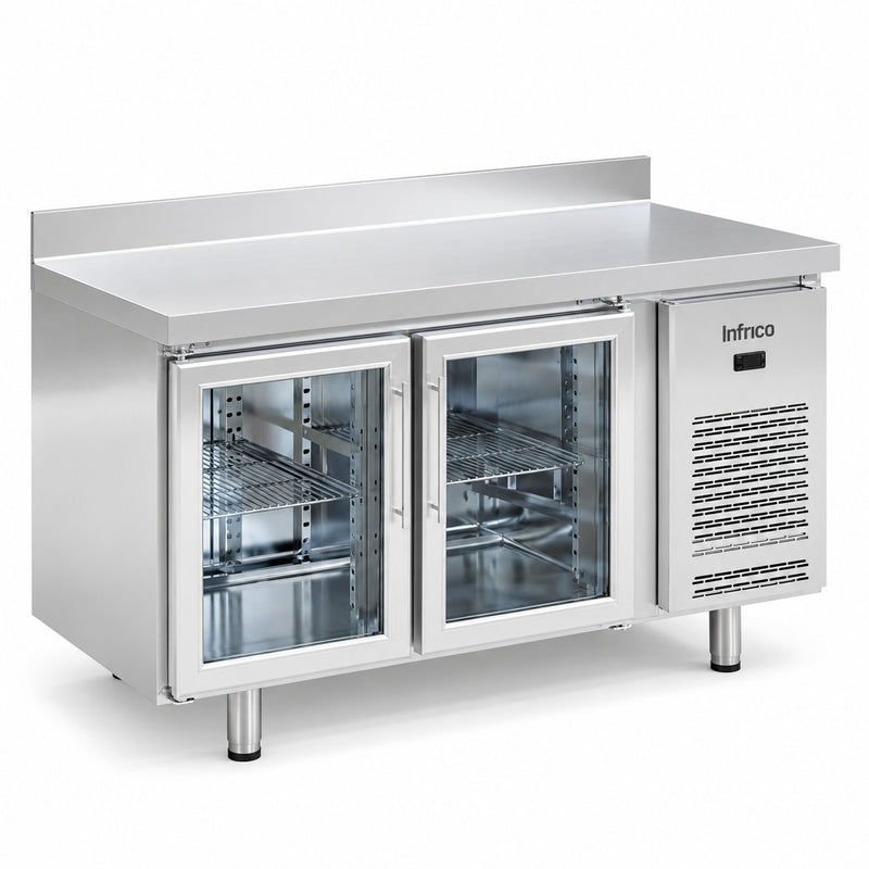 Mesa refrigerada I-Line con puertas de cristal Infrico IM702PCR sobre fondo blanco