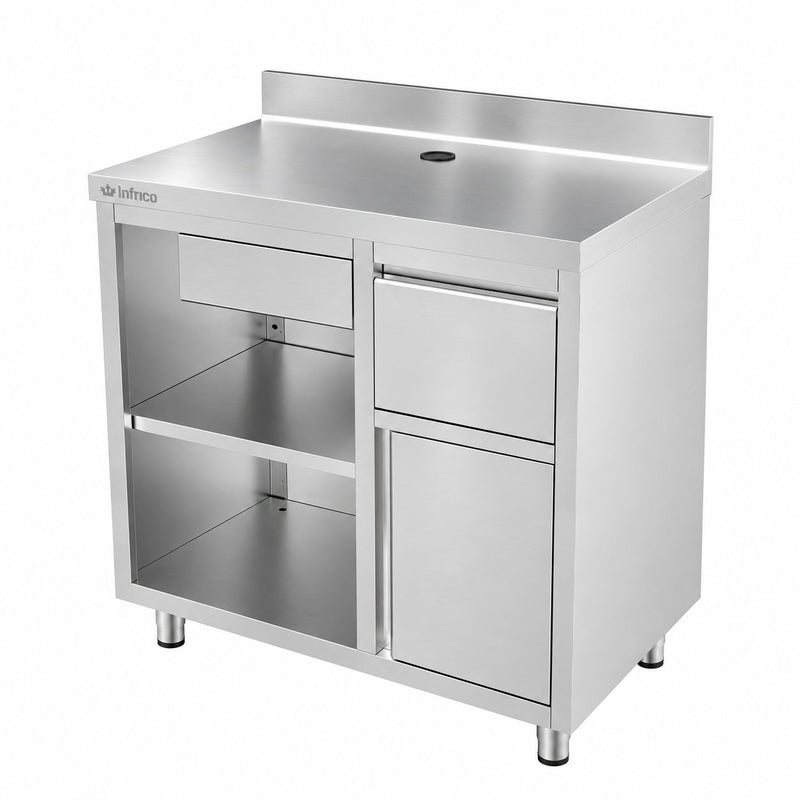 Mueble cafetero inox I-Line Infrico IMC100 sobre fondo blanco