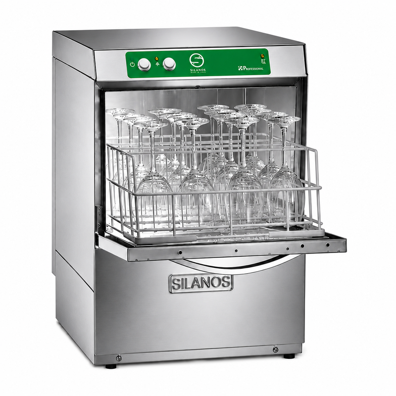 Lavavasos Silanos E-35B · Cesta 350 × 350 mm · Con bomba de desagüe sobre fondo blanco