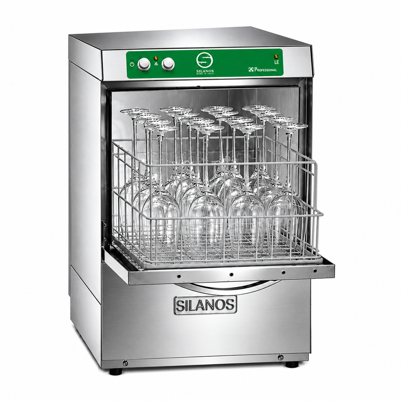 Lavavasos Silanos E-40H · Cesta 400 × 400 mm · Altura útil puerta 30 cm · Sin bomba de desagüe, vista del producto sobre fondo blanco