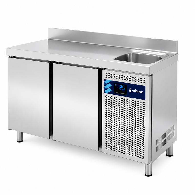 Mesa Refrigerada con Fregadero Fondo 700 (MPGF-135 HC) sobre fondo blanco