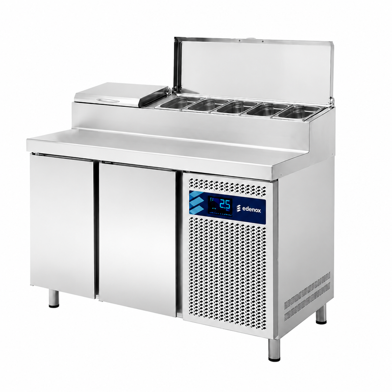 Mesa Refrigerada Expositor de Ingredientes GN 1/4 (MPGE2-135-I HC) sobre fondo blanco