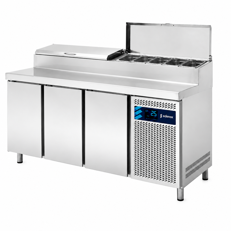 Mesa Refrigerada Expositor de Ingredientes GN 1/4 (MPGE2-180-I HC) sobre fondo blanco