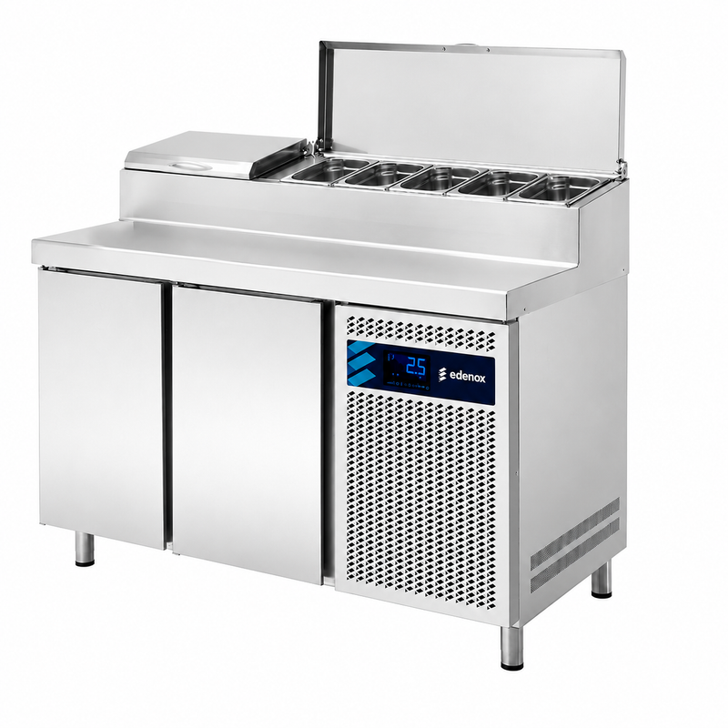Mesa Refrigerada Expositor de Ingredientes GN 1/4 (MPPE2-150-I HC) sobre fondo blanco
