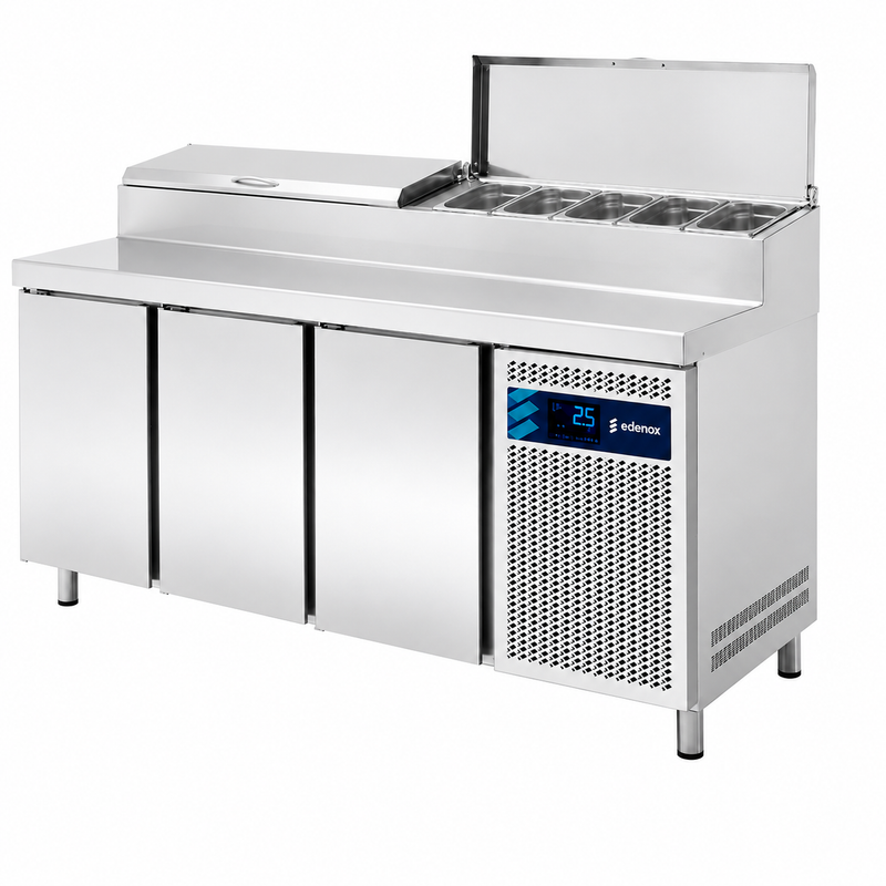 Mesa Refrigerada Expositor de Ingredientes GN 1/3 (MPPE2-200-I HC) sobre fondo blanco