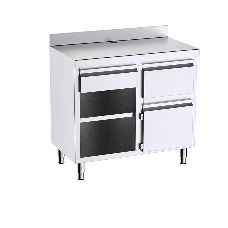 Mueble cafetero 100x60x105 con encimera sobre fondo blanco