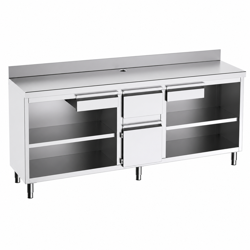 Mueble cafetero 250x60x105 con encimera sobre fondo blanco