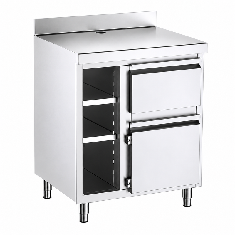 Mueble cafetero 80x60x105 con encimera sobre fondo blanco