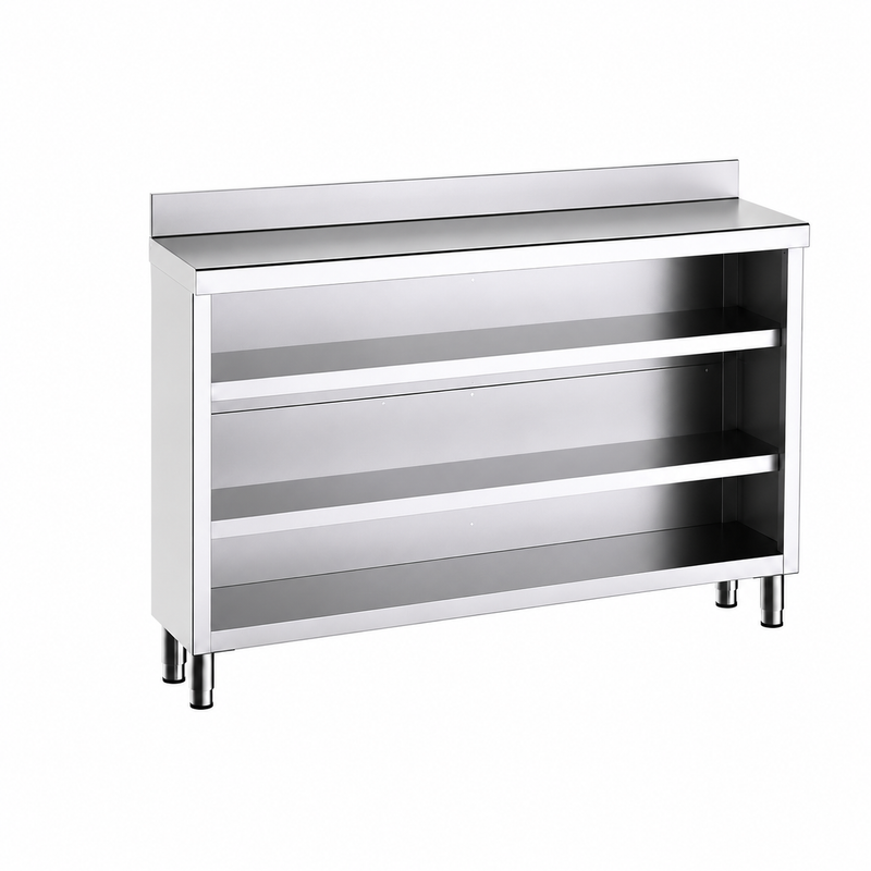Mueble contramostrador Gama 350 150x35x105 con encimera - 2 Estantes sobre fondo blanco