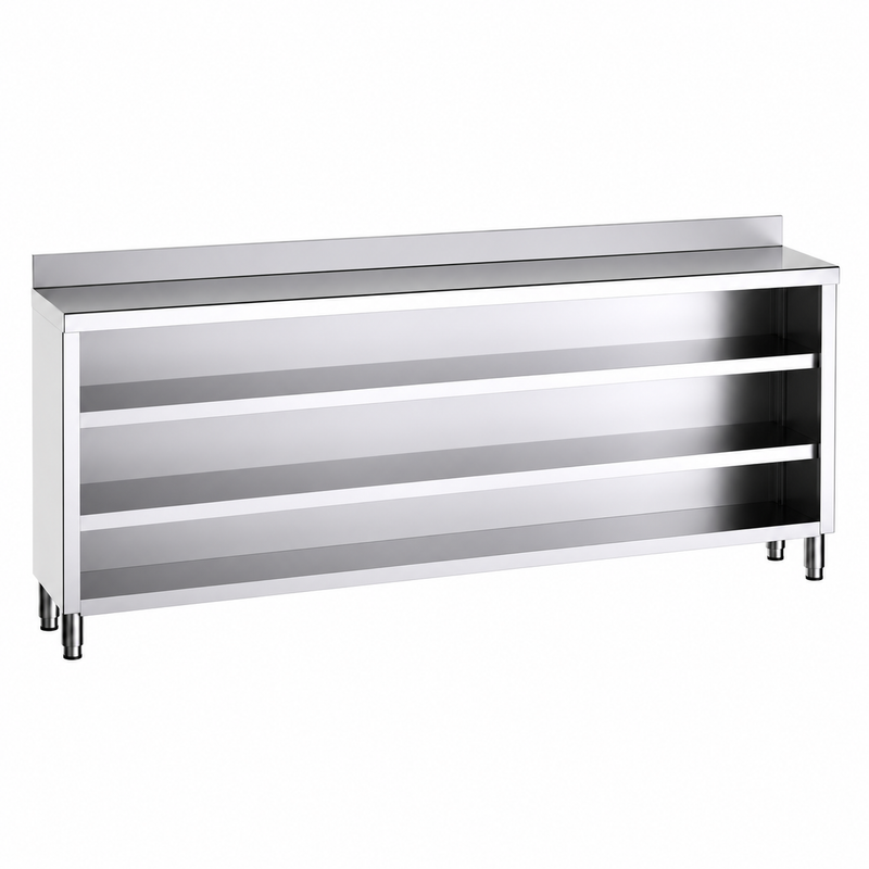Mueble contramostrador Gama 350 250x35x105 con encimera - 2 Estantes sobre fondo blanco