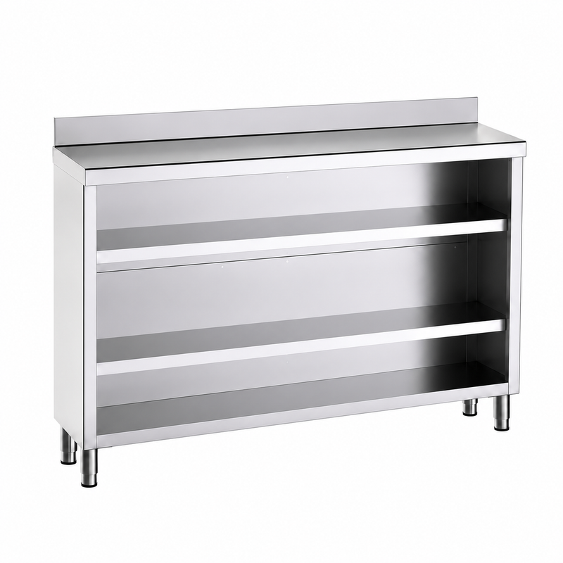 Mueble contramostrador Gama 600 150x60x105 con encimera - 2 Estantes sobre fondo blanco