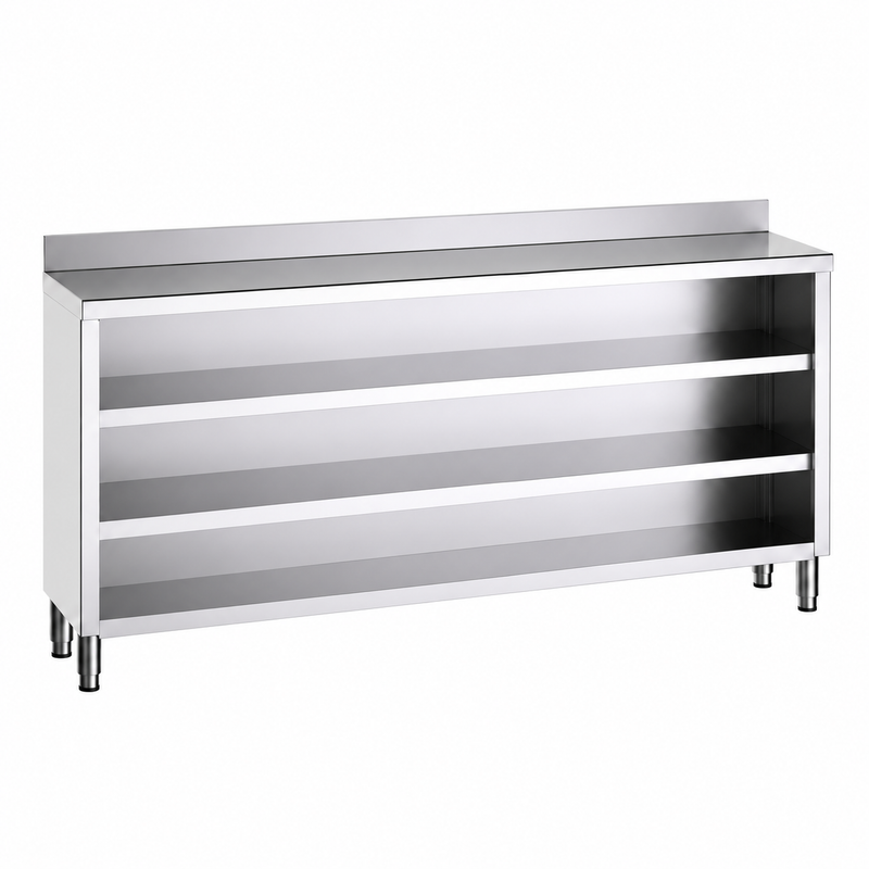 Mueble contramostrador Gama 600 250x60x105 con encimera - 2 Estantes sobre fondo blanco