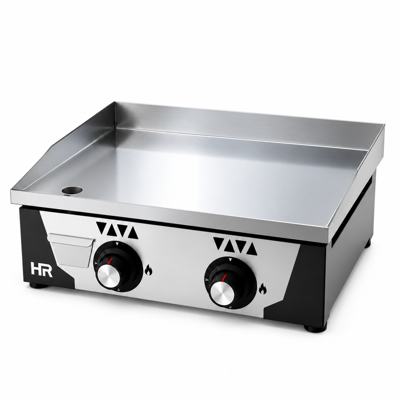 Plancha a gas HR Fainca PLC6100CR cromo 15 mm sobre fondo blanco