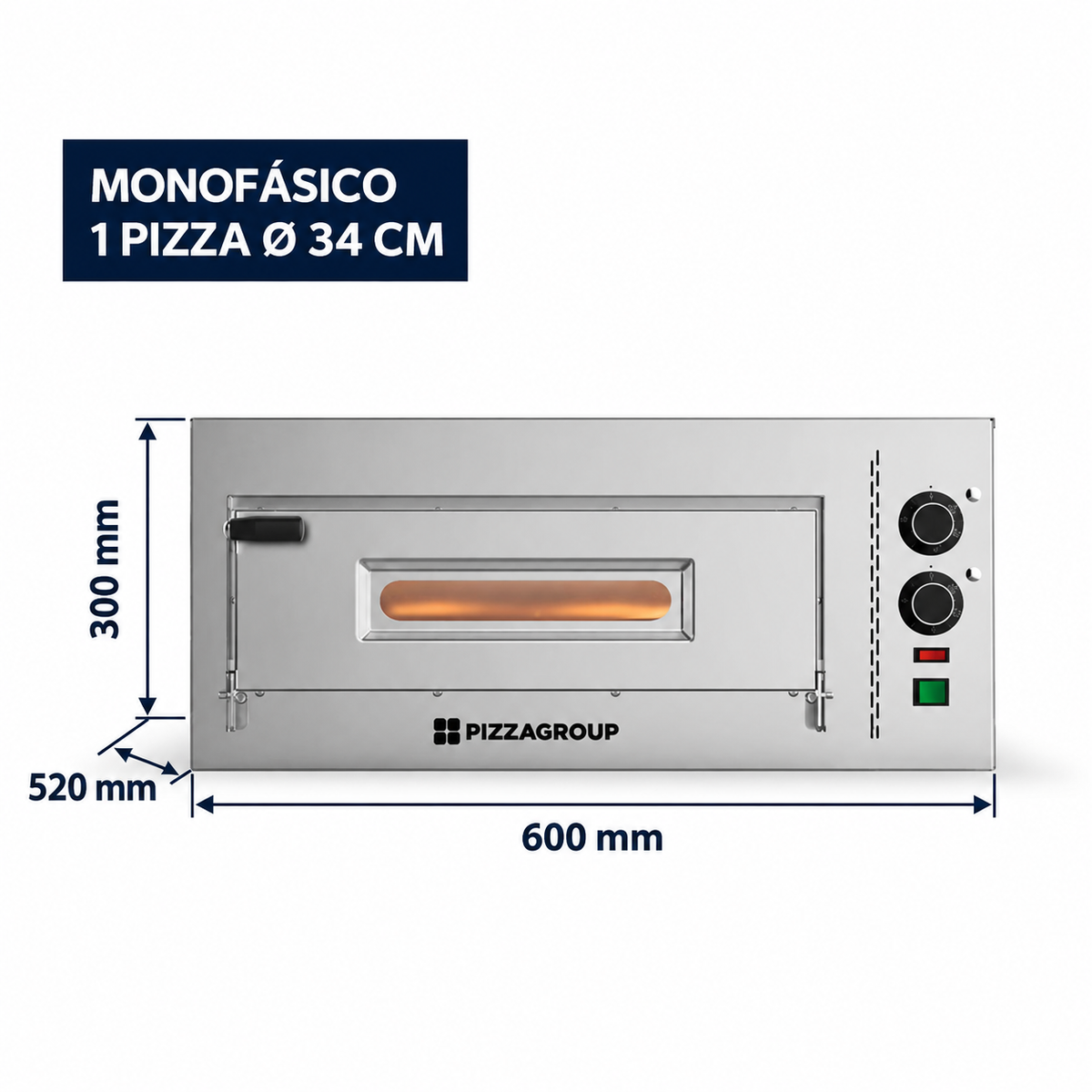 Horno de pizza Pizza Group Compact M35 monofásico, 600 x 520 x 300 mm, capacidad una pizza de 34 cm