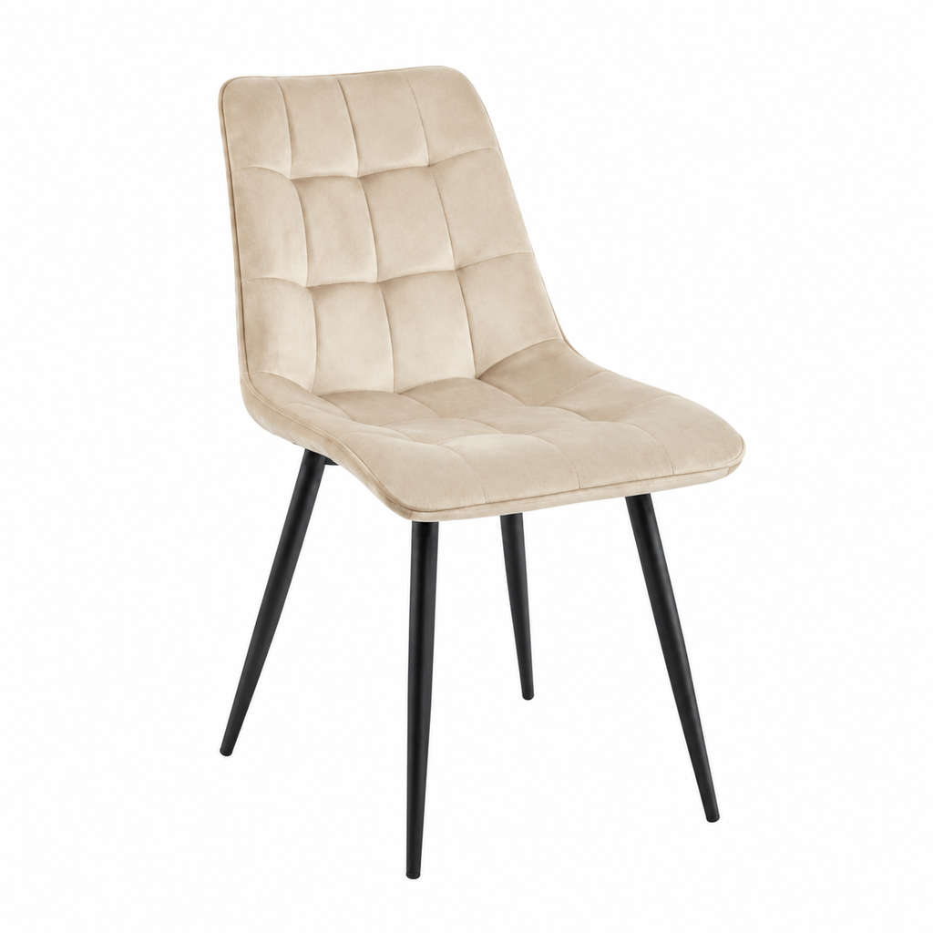 Silla Dénia DC060 de terciopelo beige, vista en perspectiva
